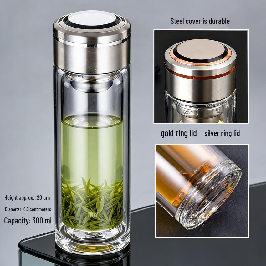 High-Temperature Resistant Double-Layer Printed Borosilicate Glass Tea Cup