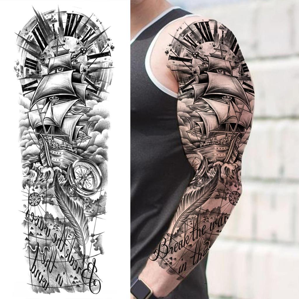1 Foglio Tatuaggi Temporanei Finti Manica Lunga Per Donne Uomini Leone Tigre Fiore Lupo Maori Tatuaggio Adesivo Braccio Gamba Trasferimento ad Acqua Fai da Te
