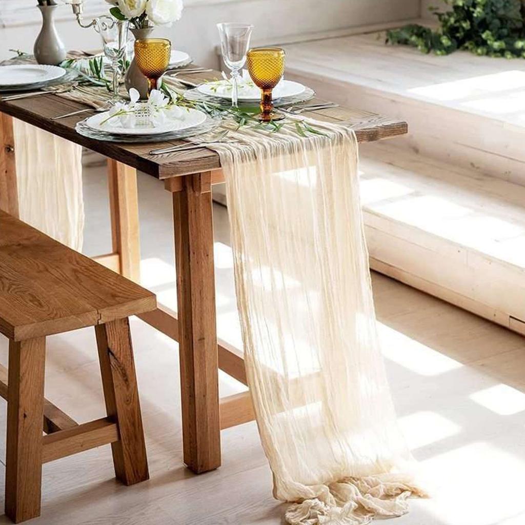 Halbtransparenter Gaze-Tischläufer Salbei Käsetuch Tischdeko Speisen Vintage Hochzeitsdekoration Bankette Bögen Retro Boho Dekor