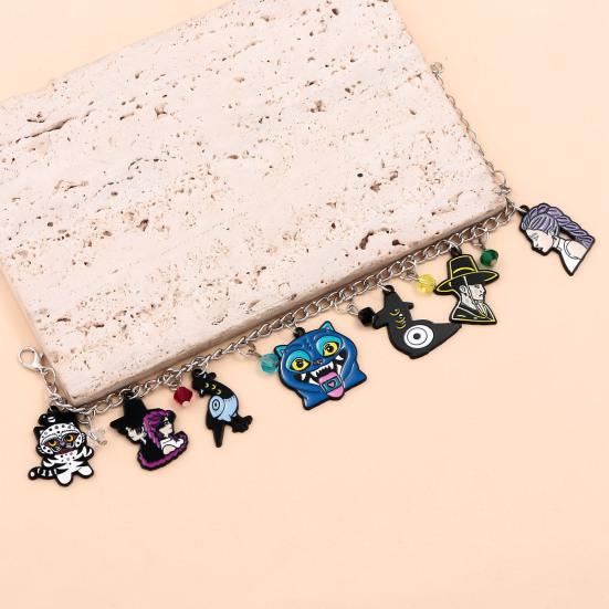 Demon Hunters-Inspired Bracelet Zinc Alloy Enamel Cat Charms Snake Chain Fade Resistant Lightweight Gothic Fantasy Jewelry Accessories