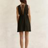 Women's Sleeveless Dress V Neck Waist Cinched Backless Tie Detail Casual Summer Mini Dress