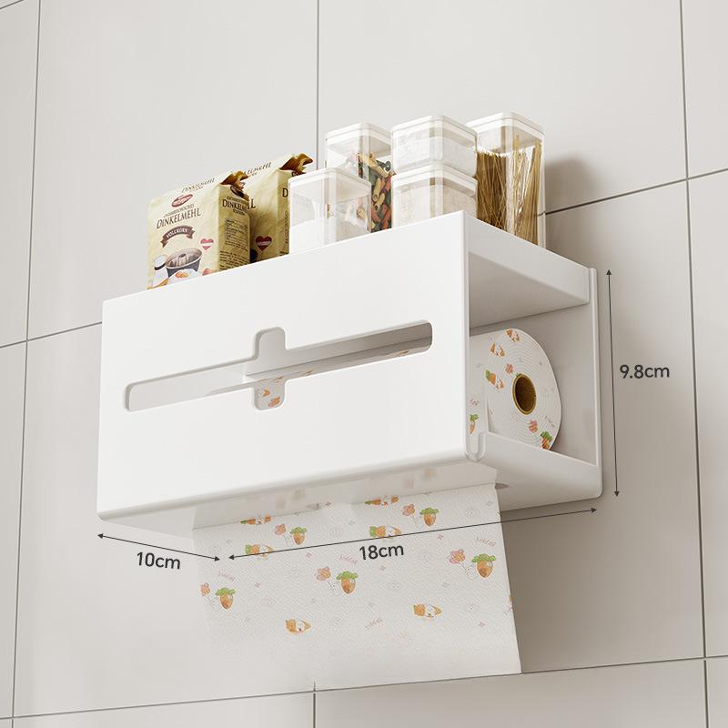 Kitchen Tissue Box Multifunction Punch-Free Wall Mount Spice Shelf Toilet Paper Phone Rack Roll Paper Removable Tissue Universal