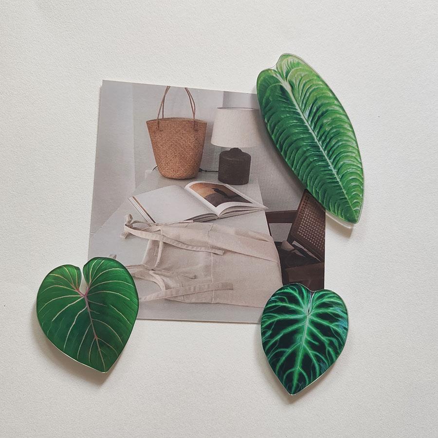 6pcs Creative Lifelike Tropical Green Plants Refrigerator Magnets Cute Refrigerator Magnets Whiteboard Sticker Decorative
