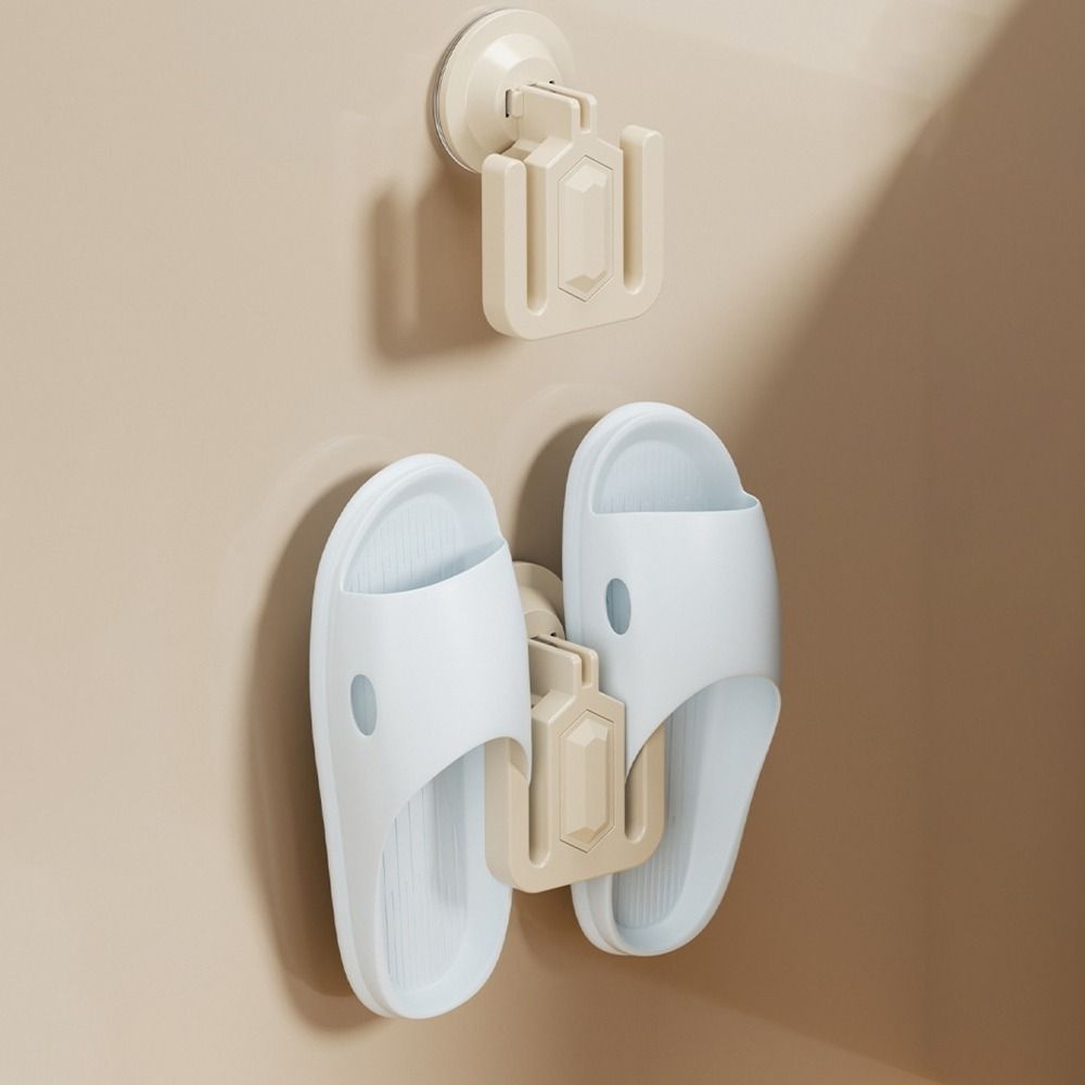 

Wall Mounted Suction Cup Slipper Rack Plastic Shoes Drain Rack Slippers Storage Rack Bathroom