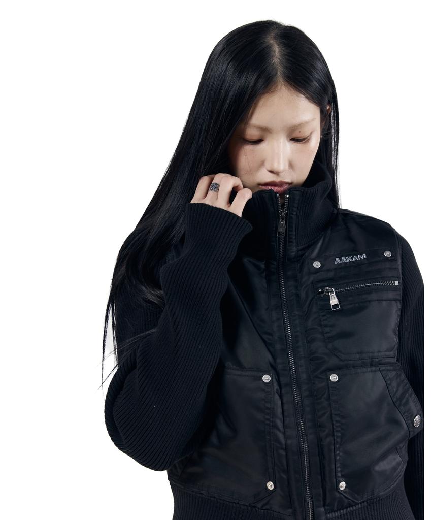 Aakam Knitted Nylon Jacket (Black)