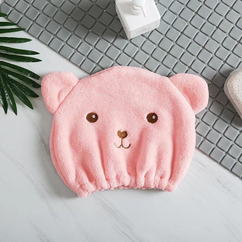 Quick-Dry Microfiber Hair Towel Cap - Cute Korean Bear Embroidery , Super Absorbent &  Soft  for  Women  After  Shower