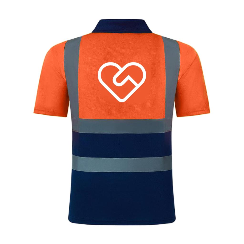 Short Sleeve Polo Collar High Visibility Work Shirt with Reflective Strips for Road Construction and Wear