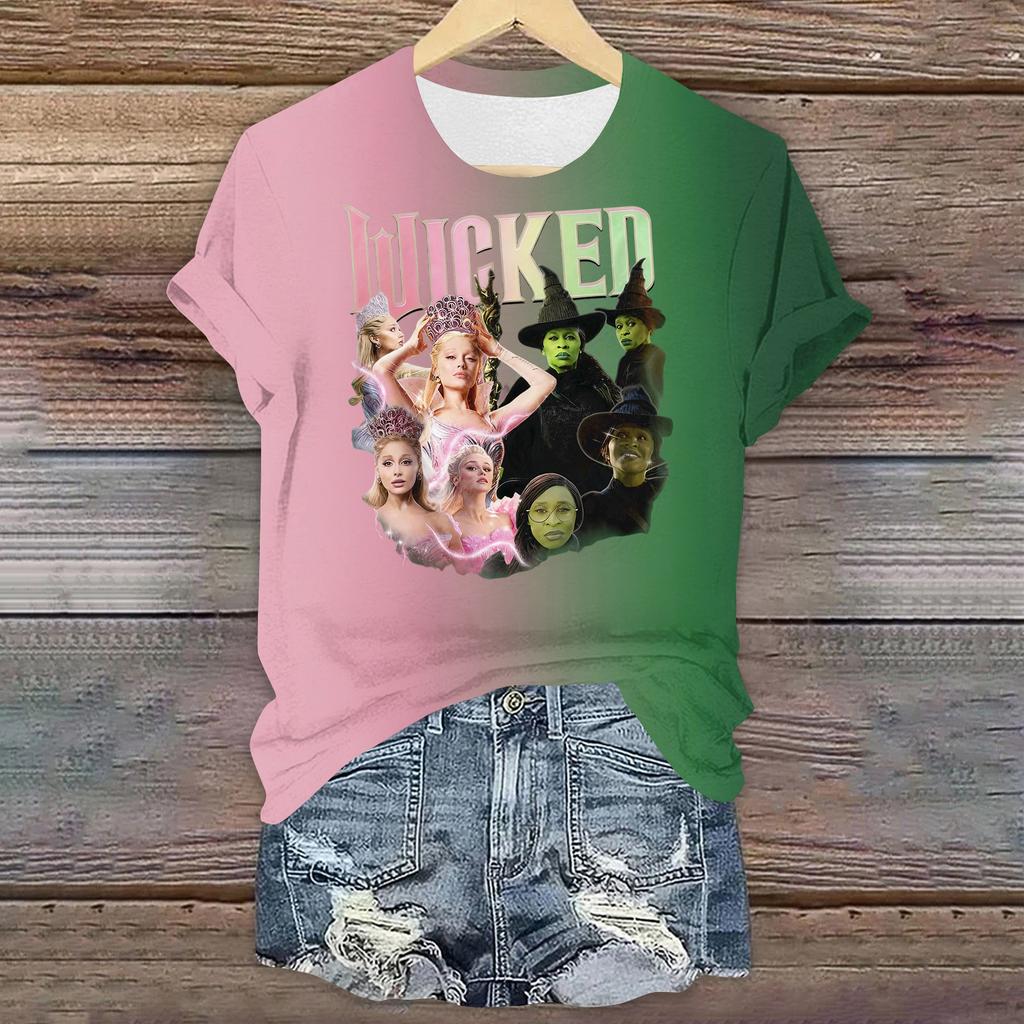 Damen Casual Bedrucktes T-Shirt Rundhals Pullover Kurzarm Top