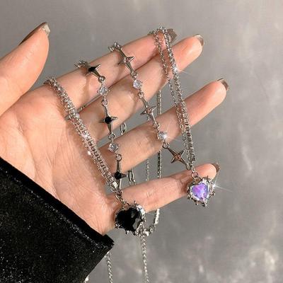 Y2K Paars Kristal Hart Hanger Ketting Vrouwen Licht Luxe Egirl Emo Punk Grunge Sleutelbeen Keten Mode Valentijnsdag Geschenken