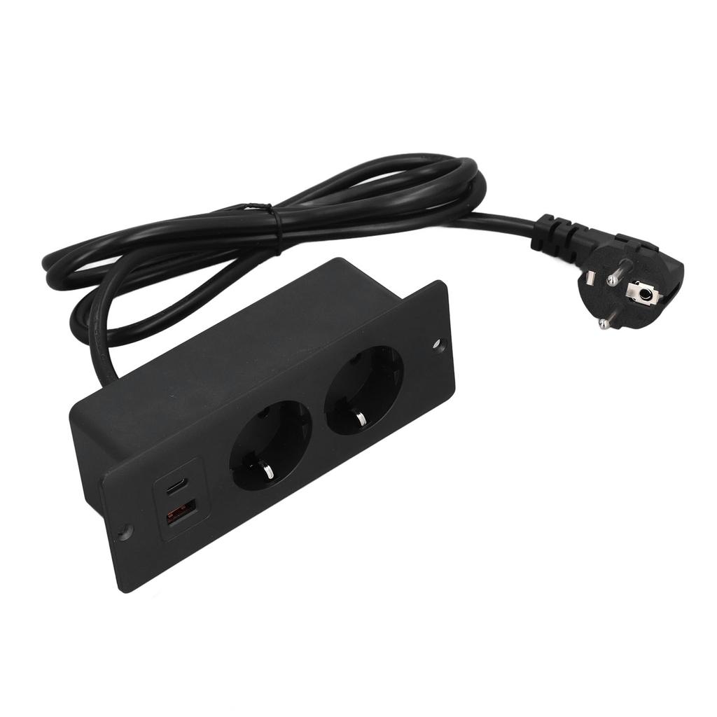 Recessed Socket 2 Outlets with PD20W USB C USB A Port Embedded Furniture Power Strip 1.5m Cord