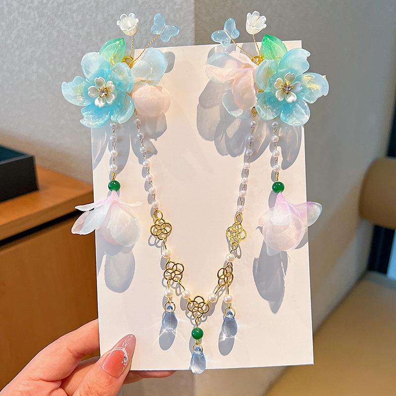 Acessórios de Cabelo Hanfu de Estilo Antigo: Adorno de Cabeça Infantil com Corrente de Testa, Franja e Design de Fada Princesa