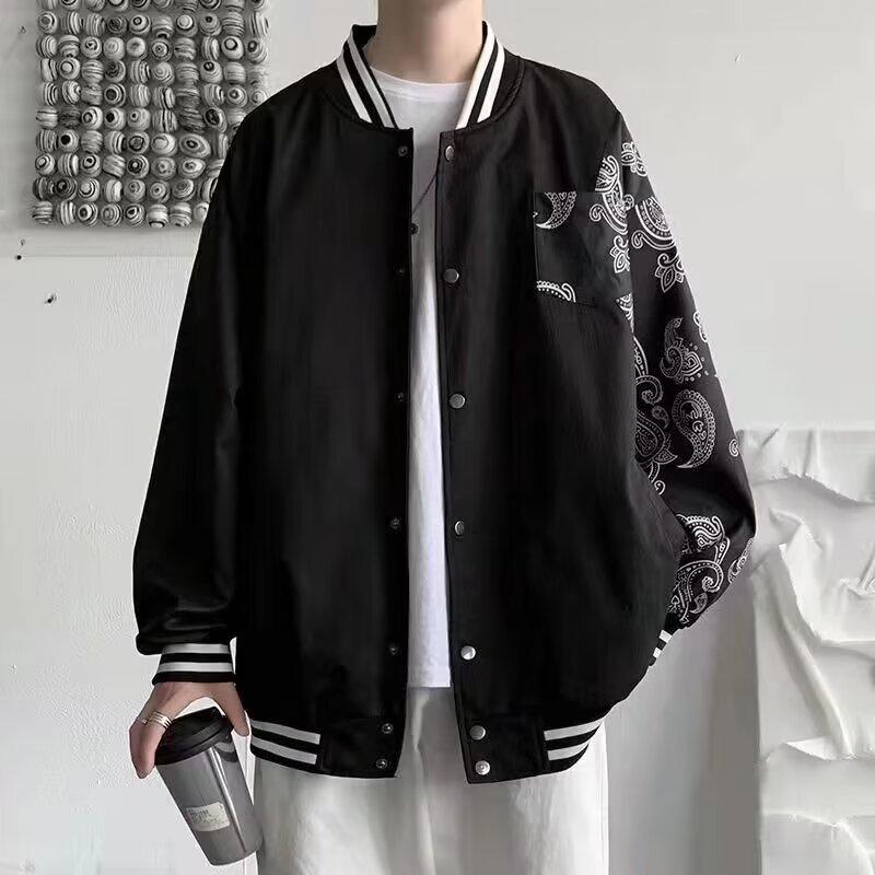Men's 2024 Autumn Hong Kong Style Cashew Flower Baseball Jacket - Trendy, Casual, and Handsome