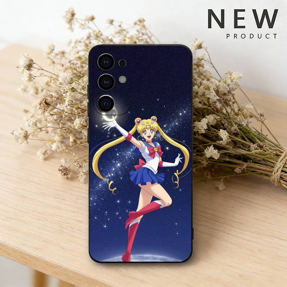 S-Sailor Anime Moon Phone Case For Samsung S26,25,24,23,22,30,21,10,9,Ultra,Plus,Lite Black Soft Case