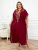 EDOLYNSA Embroidered Red Kaftan Women's Fashionable Robe Boho V-neck Batwing Sleeve Beach Maxi Dress Holiday Cozy House Robe