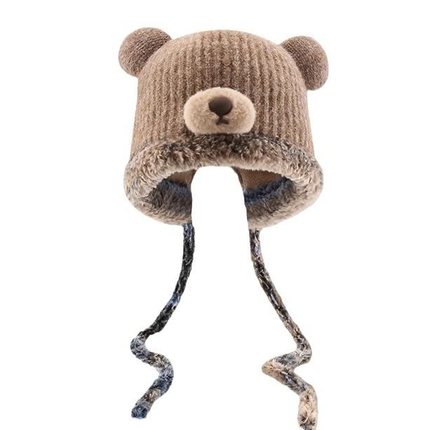 Plush Bear Bag Hat Women's Autumn and Winter Warmth  Fleece Woolen Hat  Cold Proof Ear Protecting Knitted Hat