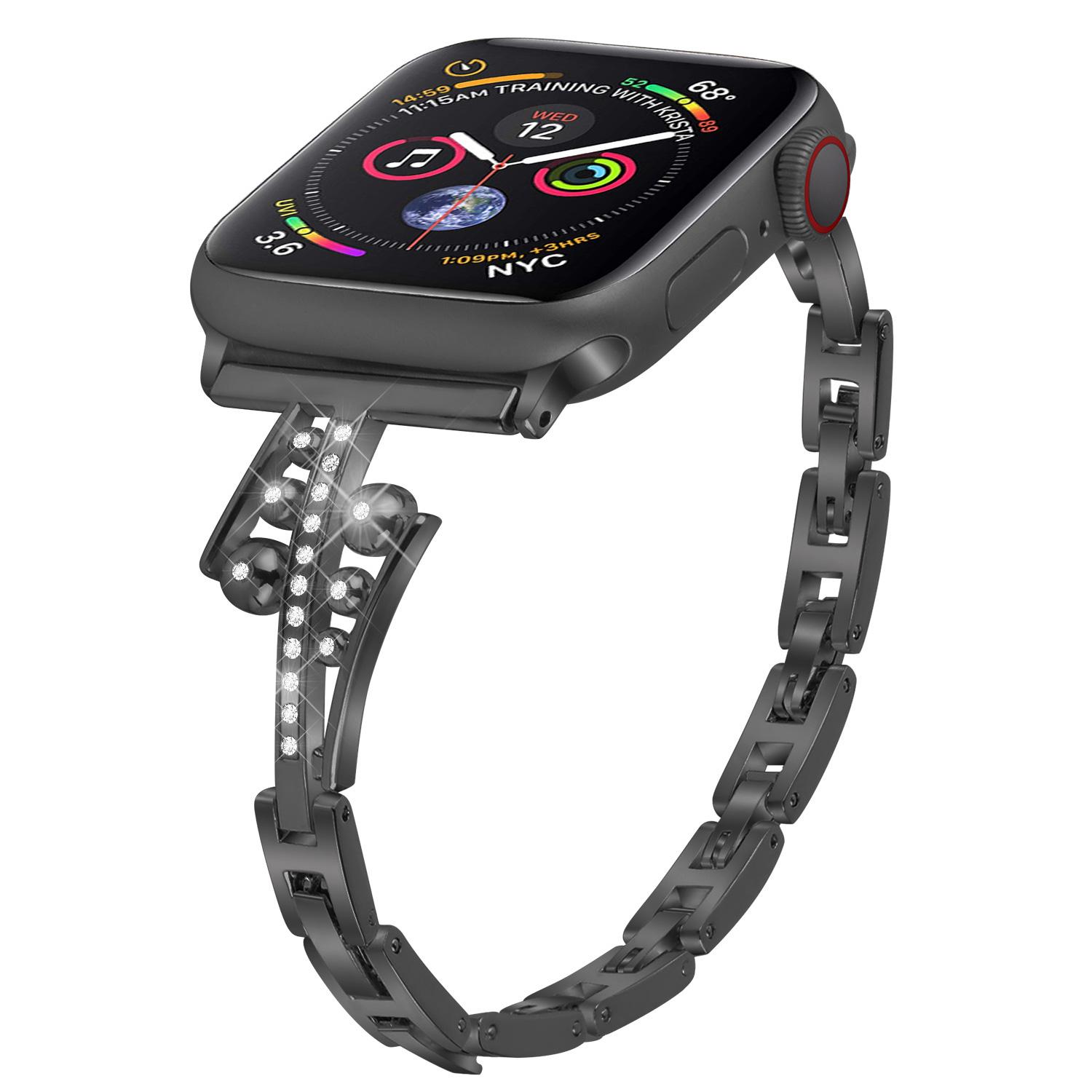 Роскошный браслет для Apple Watch Series Ultra 9 8 7 6 5 4 3 2 1 SE ремешок для часов из нержавеющей стали для iWatch 40 44 мм 49 мм ремешок женский браслет аксессуары 38 40mm чёрный