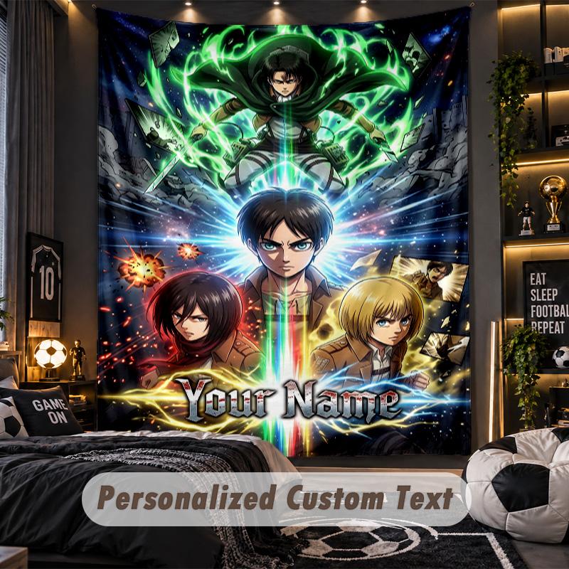 Personalized Wall Tapestry,Attack on Titan Custom Printed Name, Fabric Wall Art For Indoor Room Backdrop