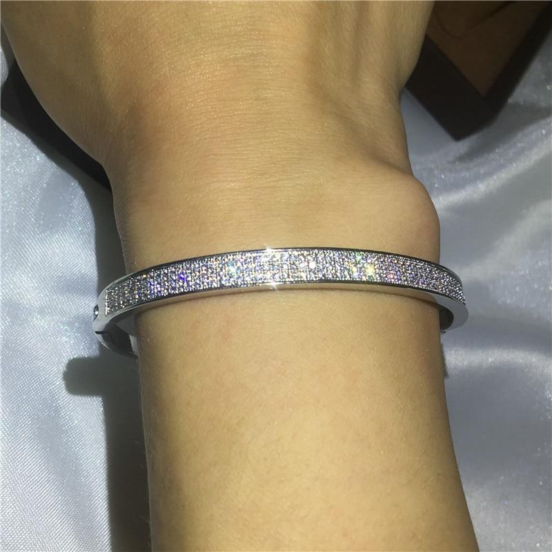 Trendy Pave Lab Diamond Bangle 925 Sterling Silver Party Engagement Bangles Bracelets For Women Bridal Charm Wedding Accessaries