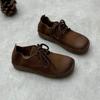Retro literary leather lace-up single shoes flat bottom round head soft cowhide Mori Ger women's shoes
