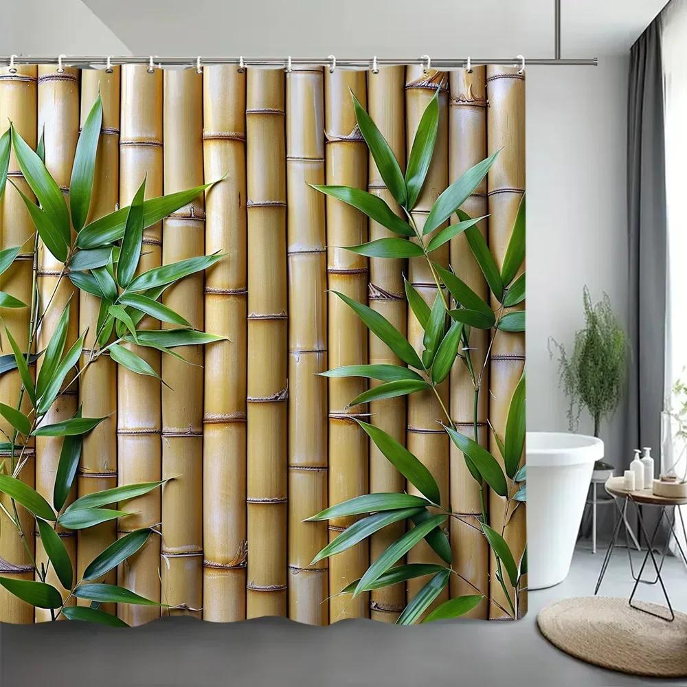 Green Bamboo Shower Curtain Zen Meditation Nature Botanical Polyester Fabric Shower Curtains Bathroom Decor With Hooks