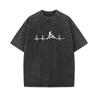 European and American Washed Retro Funny Fish Bone Cartoon Mechanical Printing Hip Hop Short Sleeve Loose T-shirt Top