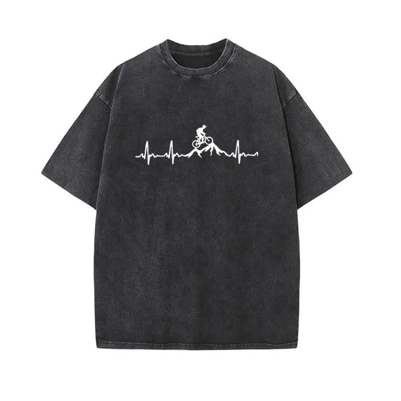 European and American Washed Retro Funny Fish Bone Cartoon Mechanical Printing Hip Hop Short Sleeve Loose T-shirt Top