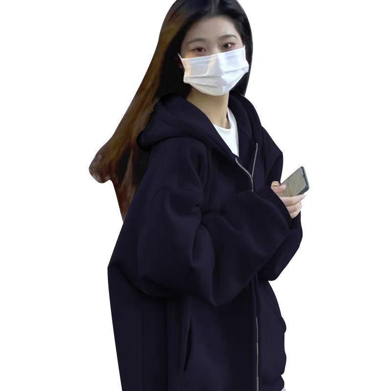 Women's Oversized Fleece-Lined Hooded Coat - Autumn/Winter 2023 Zipper Cardigan