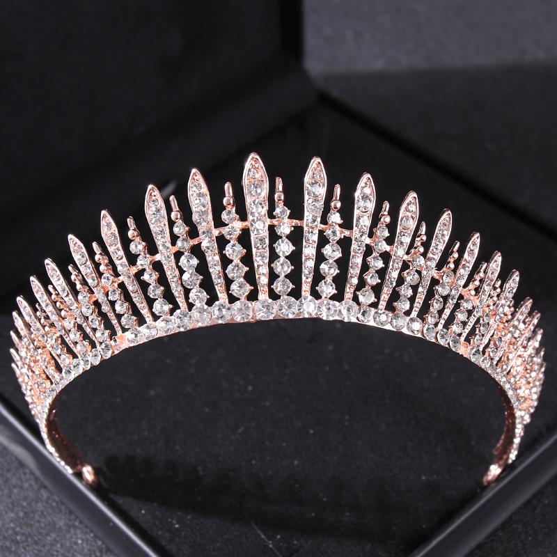Rose Gold Crystal Bridal Tiaras and Crowns for Women Bride Rhinestone Prom Diadem Headband Bridal Wedding Hair Accessories Crown