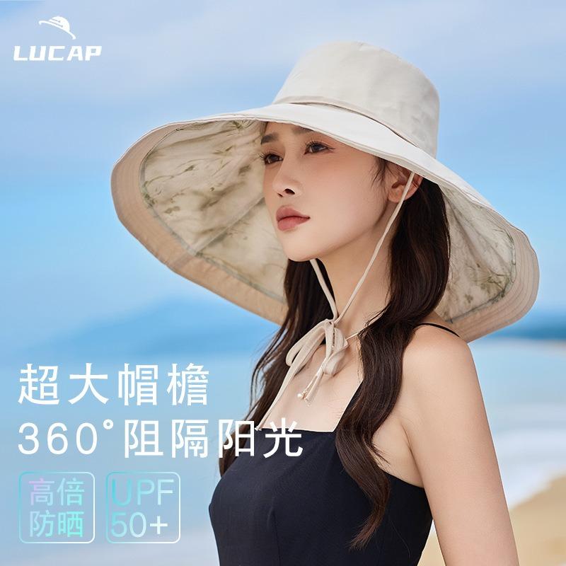 Oversized eaves UV protection hat women's summer windproof bucket hat versatile double-sided sun protection sun hat