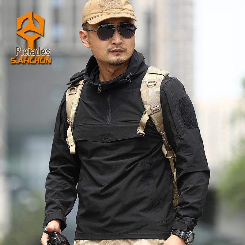 

Тактическое худи для мужчин Angken: Функциональная весенне-осенняя куртка-пуловер с длинным рукавом Medium чёрный