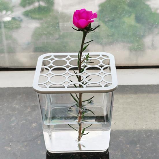 1/2/4Pcs Mini Flowerpot Round Hole Lid Transparent Design Easy Flower Arrangement Square Plastic Pot Home Decor