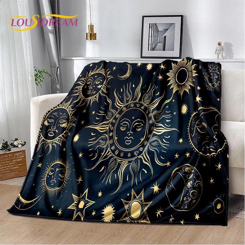 Misteriosa Manta de Franela Suave con Mandala del Sol y la Luna del Tarot para Camas, Dormitorio, Sofá, Picnic, Manta de Tiro para Ocio al Aire Libre, Regalo