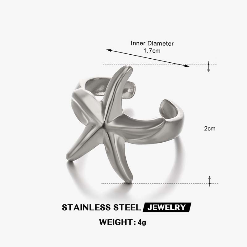 Stainless Steel Gold Color Starfish Open Rings For Men Women Vintage Metal Irregular Star Adjustable Finger Rings Beach Jewelry