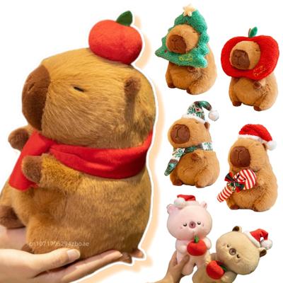 Non-Toxic 24Cm Cartoon Cute Christmas Capybara Plush Doll Pillow Apple Santa Claus Capybara Plush Toy Home Decoration Gift For Children