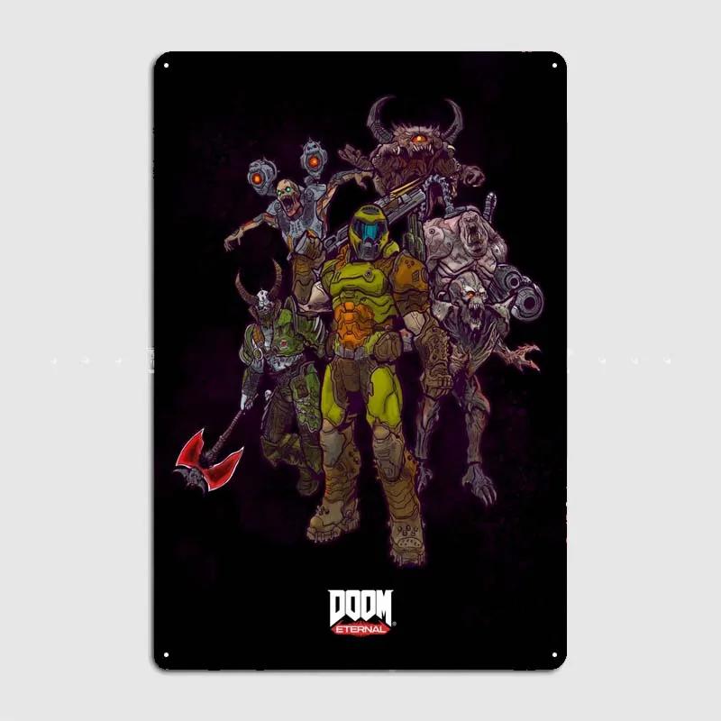 Dooms Poster Heimdekorationszubehör Spielschilder Wandkunst Vintage Metallblechschild für Gamer-Zimmer Wanddekoration Hausdekor