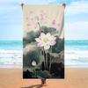 1 stuks Oversized Strandlaken met Lotusbloem Luxe Zacht Microvezel Bad- en Zwemhanddoeken met Elegant Wit Lotus Groen Blad Patroon