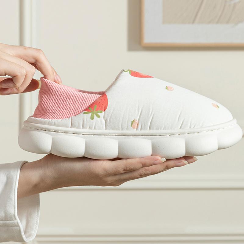 Fashion Cartoon Printed Home Cotton Slippers Women 2025 Indoor Non Slip Soft Sole Pregnant Shoes Woman Breathable Thick Bottom Slides