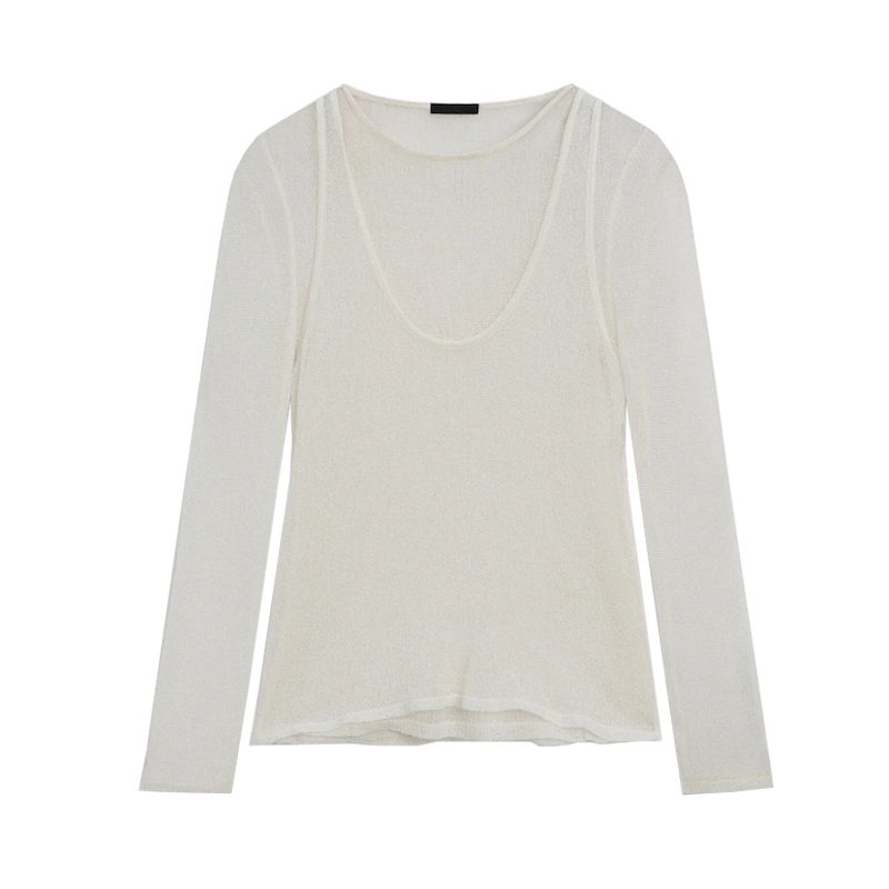 MD Spring/Summer New Arrival French Design Simple Basic Inner Wear Base Fake Two-Piece Long Sleeves T-shirt 6857943
