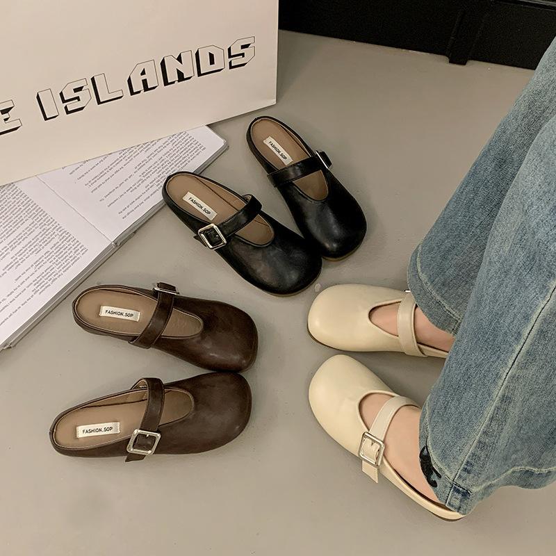 Flat Bottom Net Red Bag Head Half Slippers Women's Summer Wear Pregnant Women Lazy One Pedal 2025 New Versatile Casual Sandals