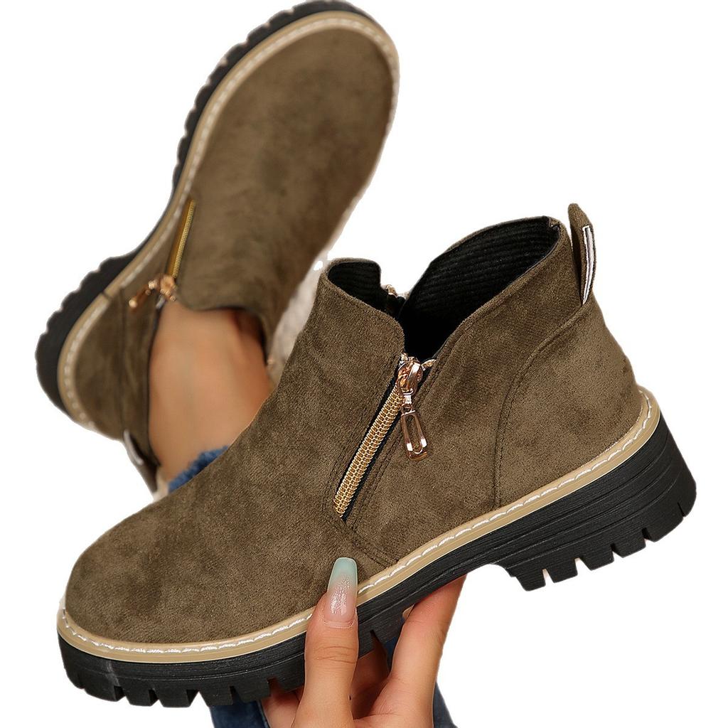 2025 round head side zipper Martin boots short boots thick heel new autumn and winter large size foreign trade women's short boots