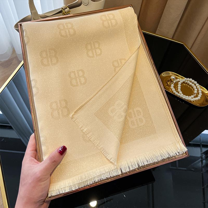 High Fashion Spring And Summer Long Silk Scarf Silk Shawl Scarf Fashion Versatile Tencel Cotton Letter Scarf