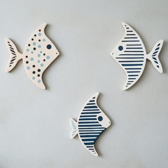 3 Pcs Wood Fish Nautical Wall Decor Rustic Farmhouse Ocean Fish