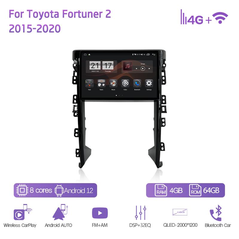 11.6Inch For Toyota Fortuner 2 2015-2020 Car Multimedia Player GPS Navigation Radio Android12 8+128G 8Core CarPlay 4G 360Camera