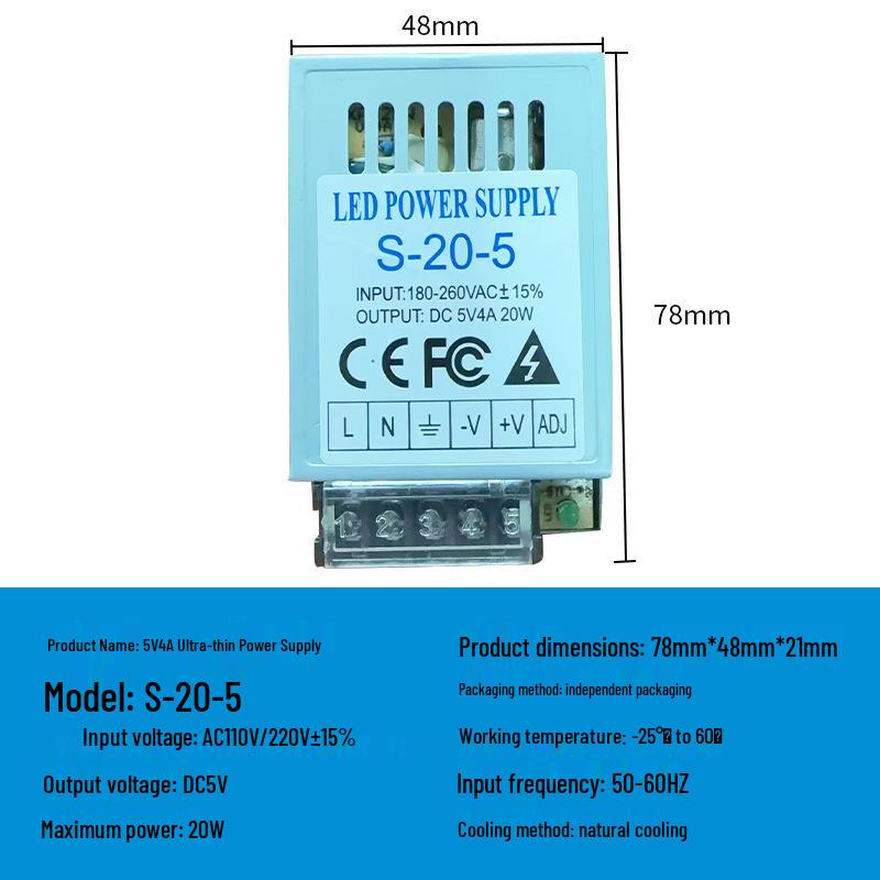 220V To 12V/24V/5V DC Power Supply for LED Strip Lights - 5A/10A/30A, 60W Transformer