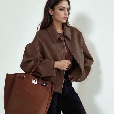 Damen Reißverschlussjacke mit Umlegekragen und langen Ärmeln - Herbst/Winter Mode, Europäischer & Amerikanischer Stil, Lockerer Casual Fit.