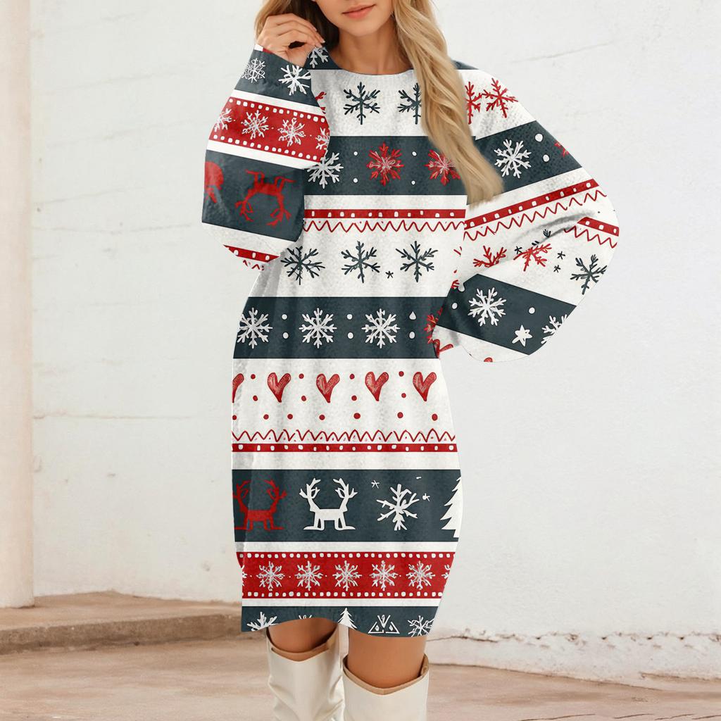 Women's Round Neck Casual Long Sleeve Plush Dresses