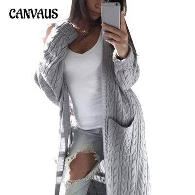 Fall and Winter Women's Plus Size Knit Long Double Pocket Full Body Twist Sweater Cardigan