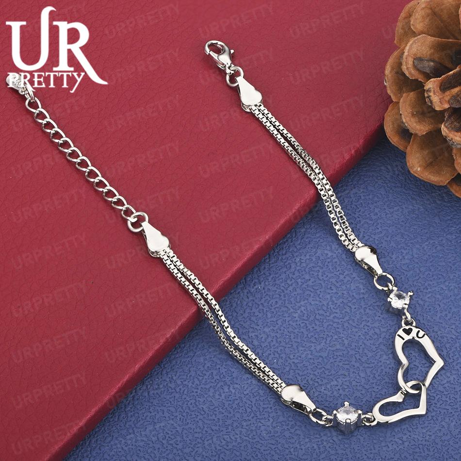Bracciale Romantico con Catena Laterale Delicata in Argento Sterling 925 Gioiello Regalo