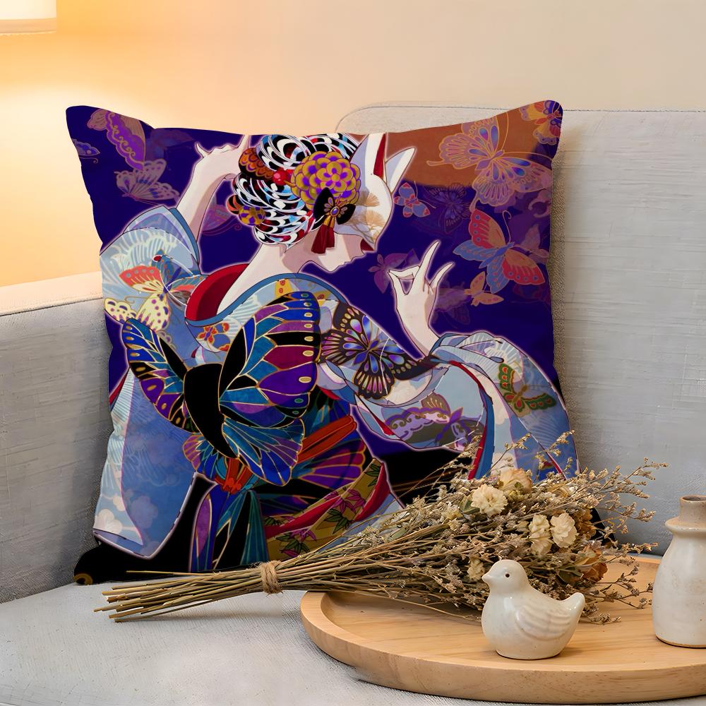 Federa per Cuscino Lino Delicata sulla Pelle Morbida Custodia Decorativa per Divano Arredamento Casa Stile Giapponese Anime Cartone Animato Arte Federa per Cuscino