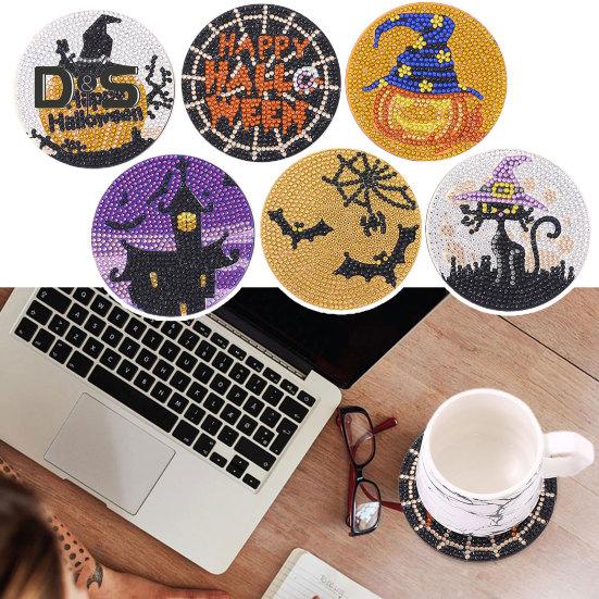 

1 комплект, подставка для алмазной живописи на Хэллоуин с держателем, круглая, сделай сам, алмазная картина ручной работы, коврик для чашки, коврик для взрослых и детей, подарок для начинающих, украшение стола